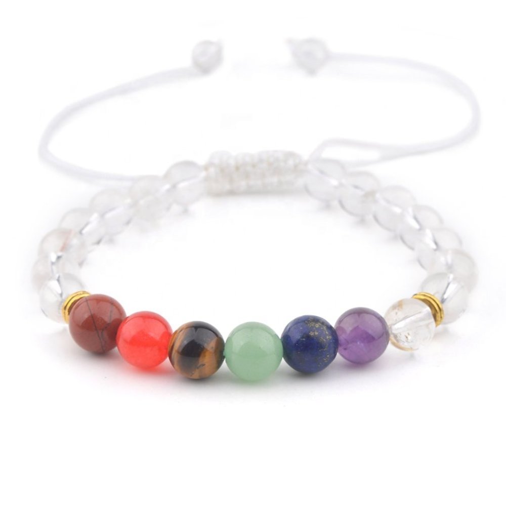 Crystal Quartz Bracelet with Seven Chakra Stone 8 MM
